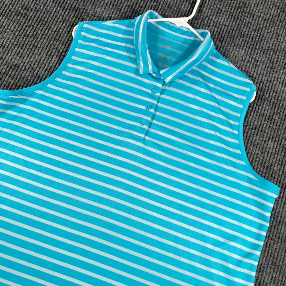 Nike Polo Shirt Womens 2XL XXL Blue Striped Sleeveless Dri Fit Tennis Golf